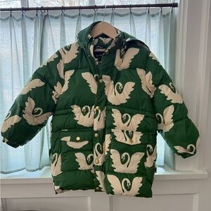 Mini Rodin Kids Brand New Swan Print Down Jacket. Size US 7-9Y, EU 128-134